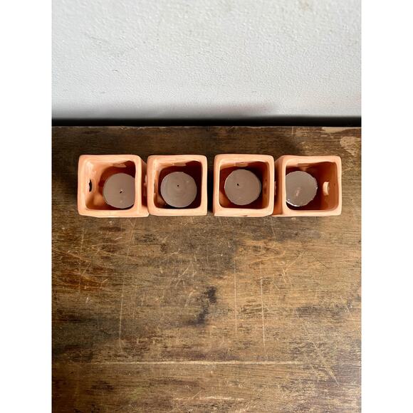 Vintage Square Clay Votive Holders with Tulip Cutout, Set of 4 | Boho Decor - Picture 2 of 5